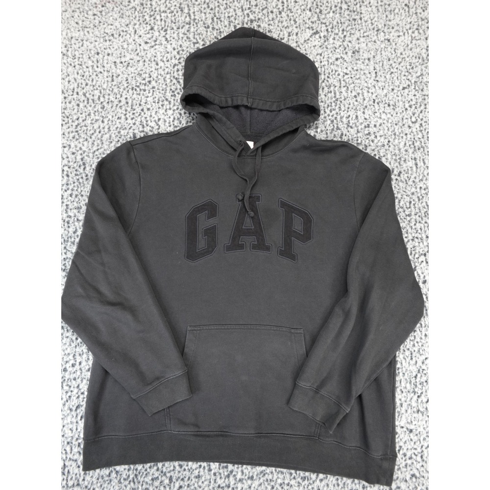 Gap Arch Logo Hoodie Black Pullover Fleece Sweatshirt Mens XL Tonal Logo‎